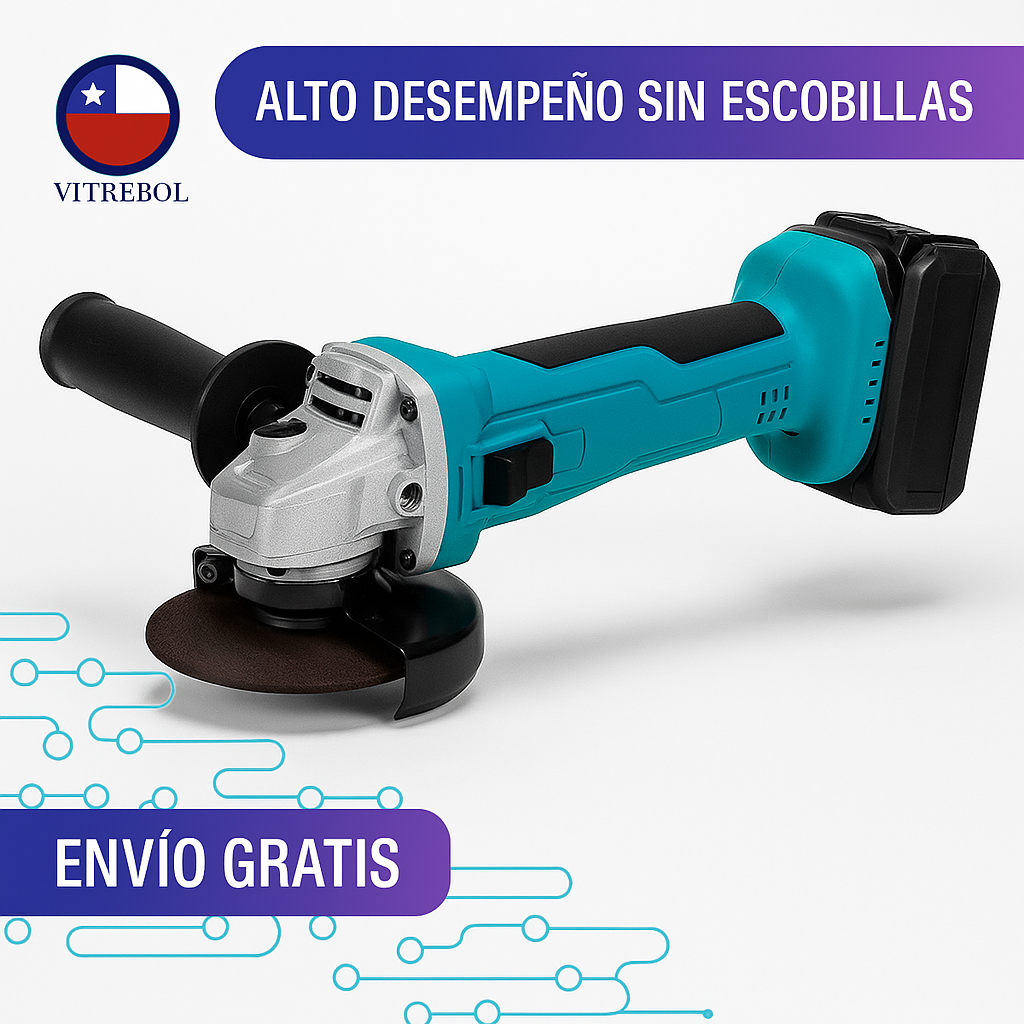 Amoladora Angular con Batería de Litio Eléctrica Recargable Sin Escobillas