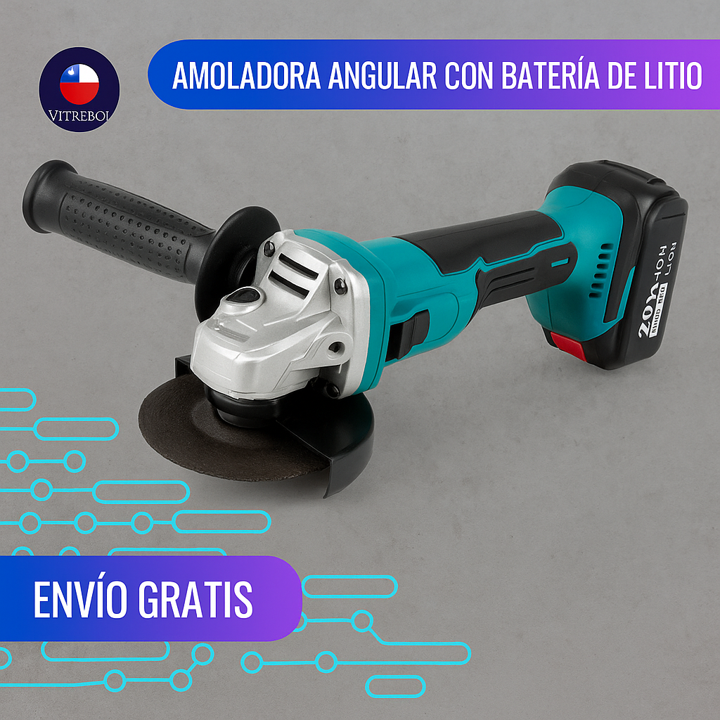 Amoladora Angular con Batería de Litio Eléctrica Recargable Sin Escobillas