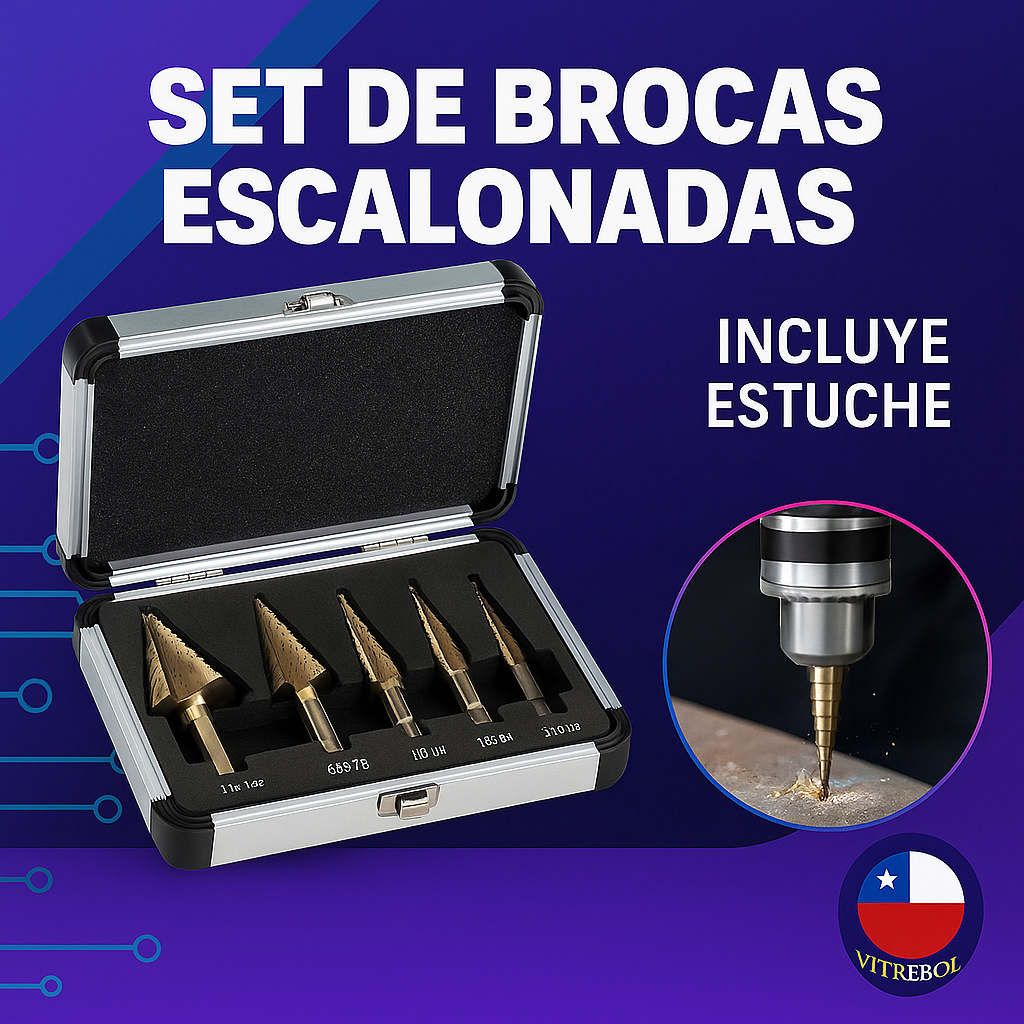 Set de 246 piezas, con brocas, dados y puntas. Lleva de obsequio un set de 5 brocas escalonadas en titanio.